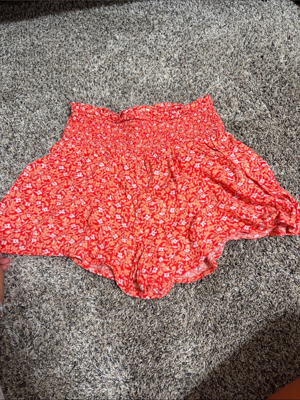 aerie High-Waist Floral Shorts in Coral Red